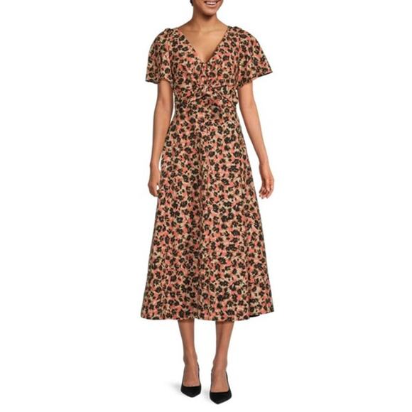 NWOT Tanya Taylor Lonna Floral Twisted Midi Dress in Shell Pink Size 4 - Picture 1 of 5